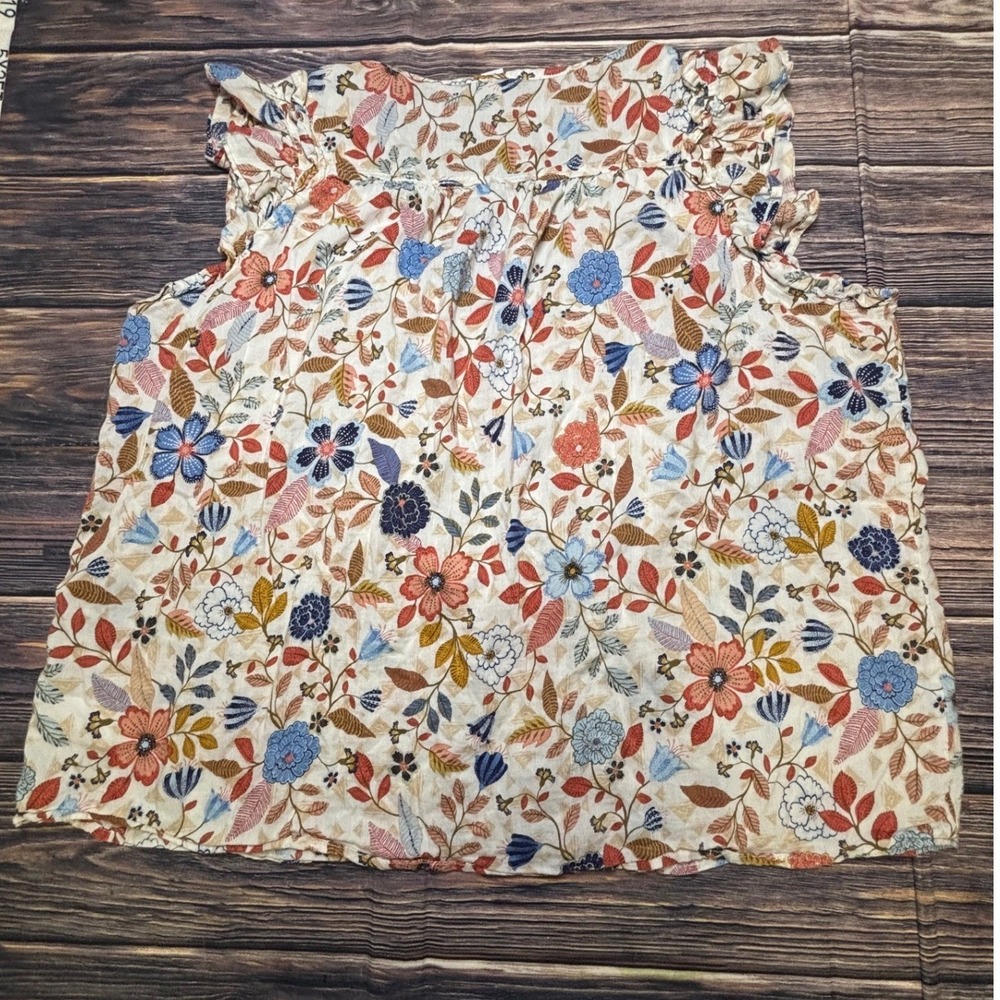 Old Navy Womens XL Floral Sleeveless Ruffle Blouse V-Neck Cotton Rayon Top - Picture 3 of 13